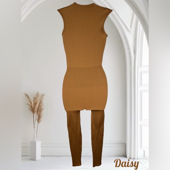 Daisy | Camel Brown Ribbed Catsuit Jumpsuit - Picture 4 of 11